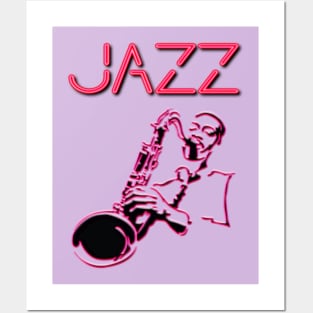 Jazz, Neon sign with Sax Player Posters and Art